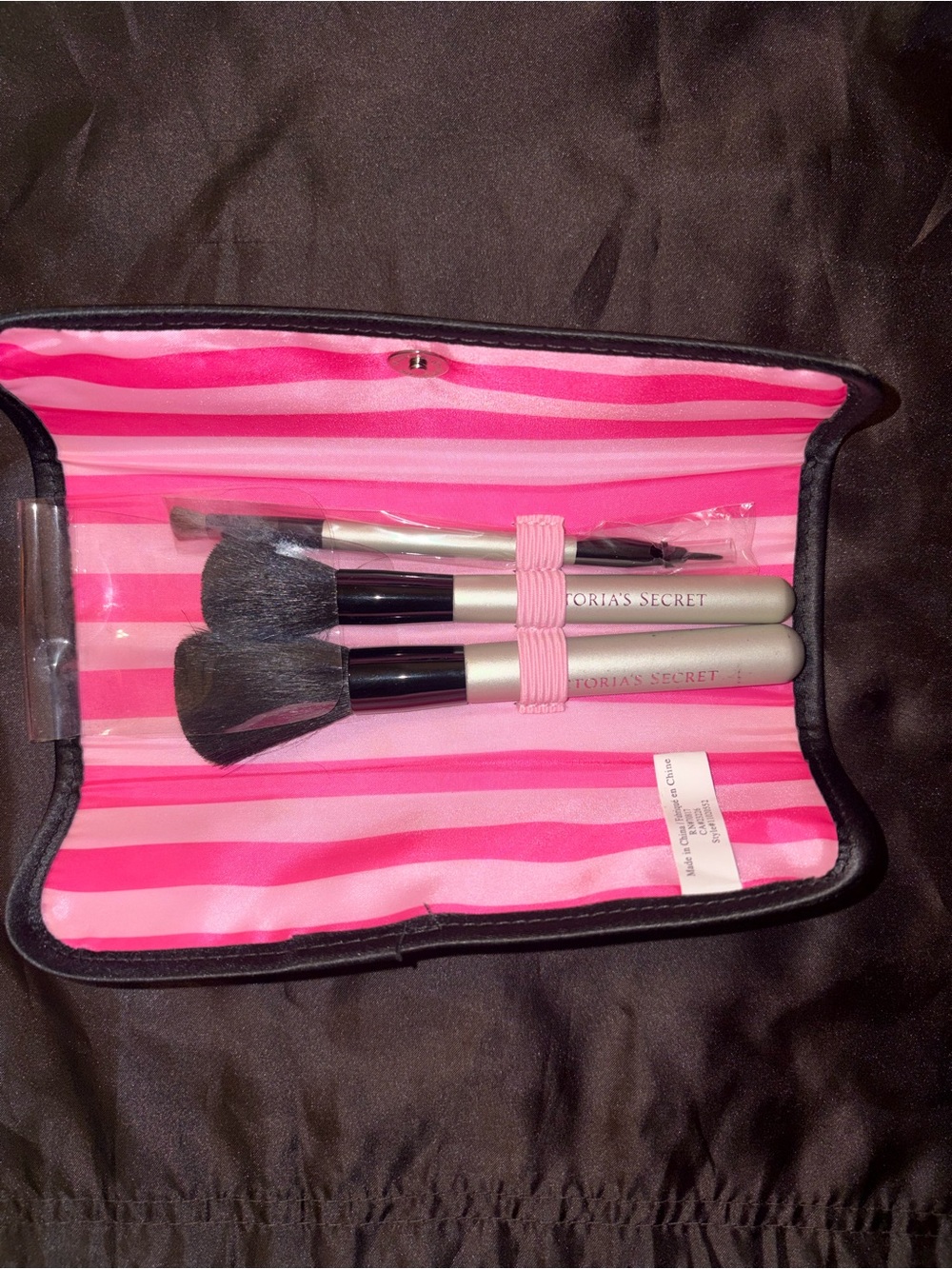 Victoria's Secret Pink Stripe Travel Makeup Brush Set